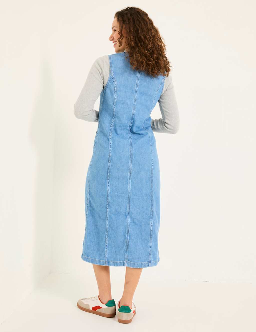 Denim V-Neck Button Through Midi Shift Dress 3 of 6