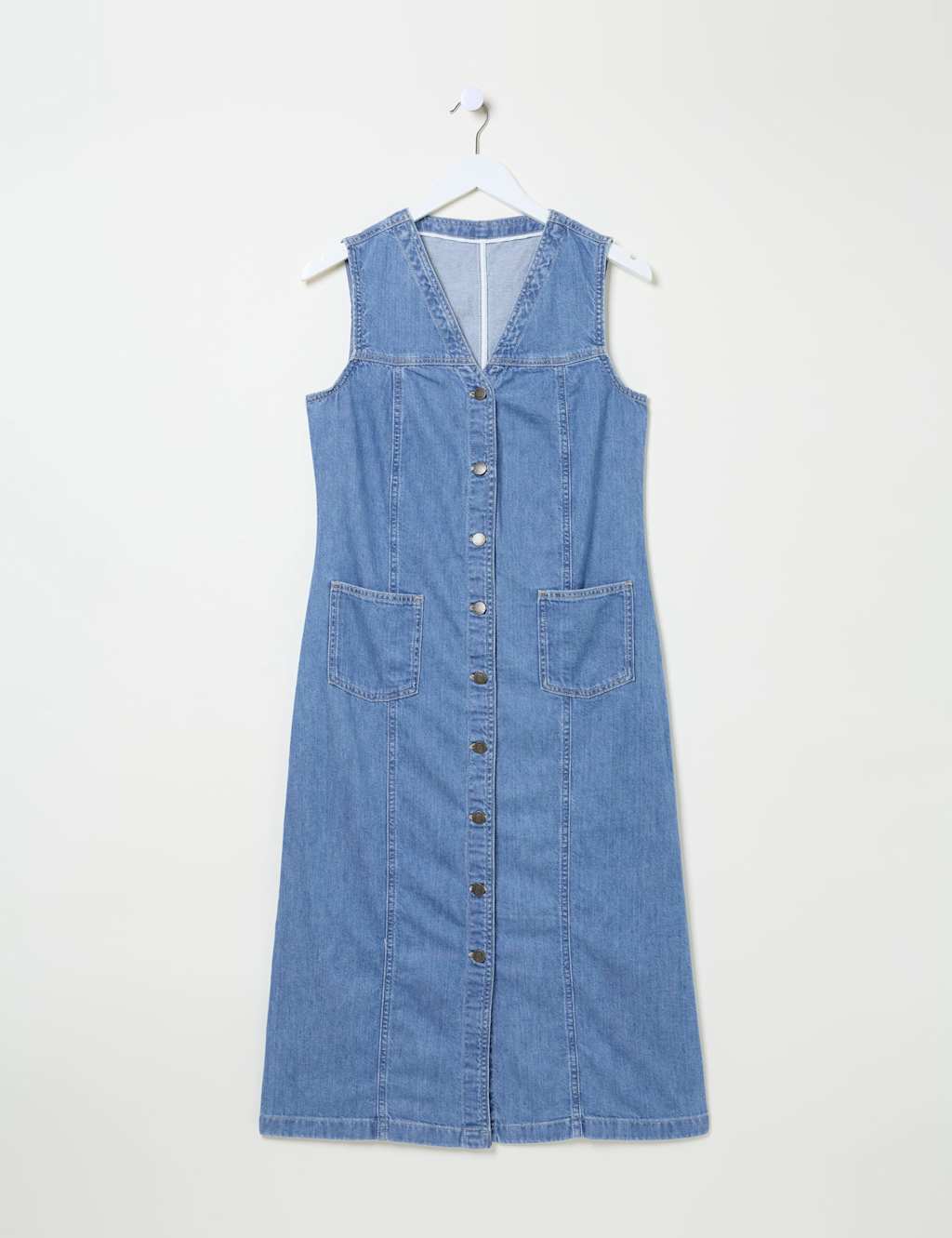 Denim V-Neck Button Through Midi Shift Dress 2 of 6