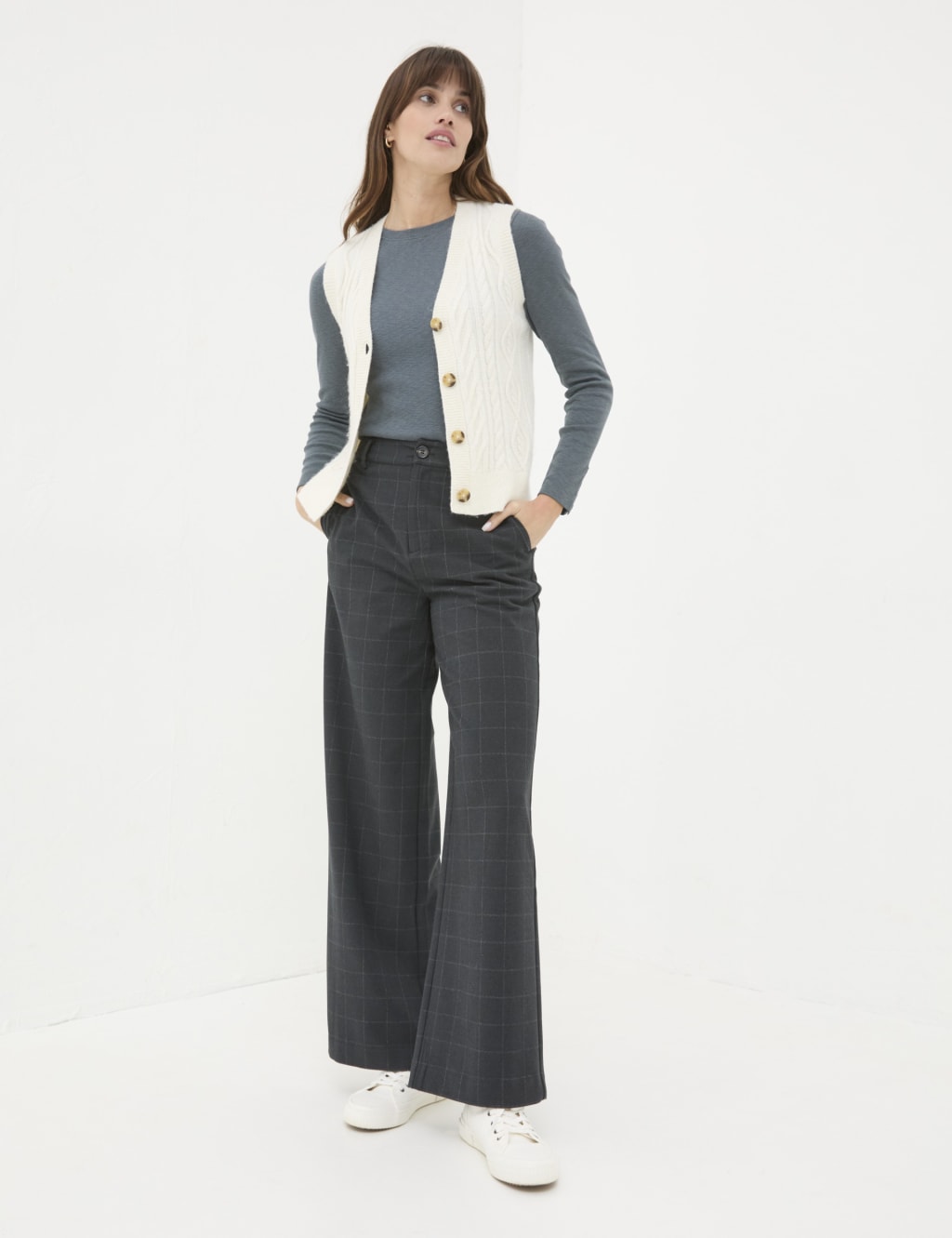 Checked Wide Leg Trousers FatFace M S