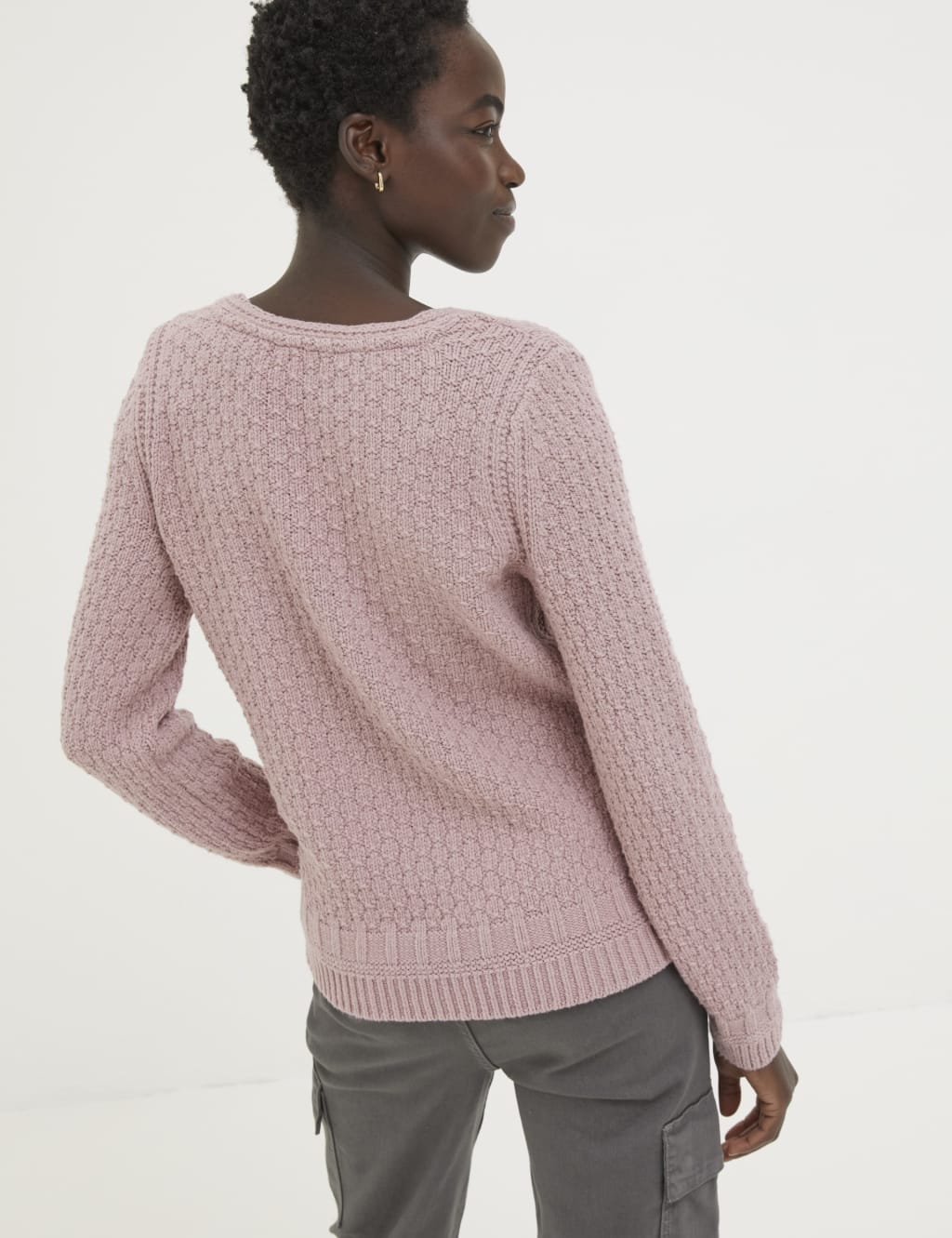 Cotton Blend Textured V-Neck Jumper 3 of 4