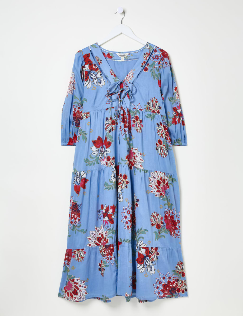 Pure Cotton Floral Tie Neck Midi Tiered Dress 2 of 5