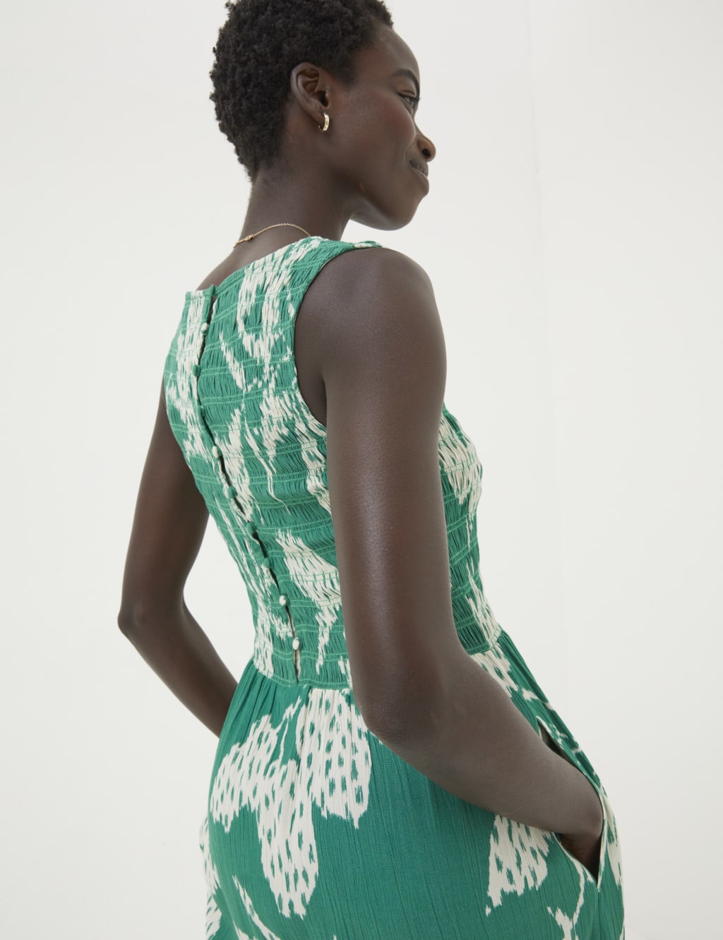 Textured V-Neck Midi Waisted Dress 4 of 4