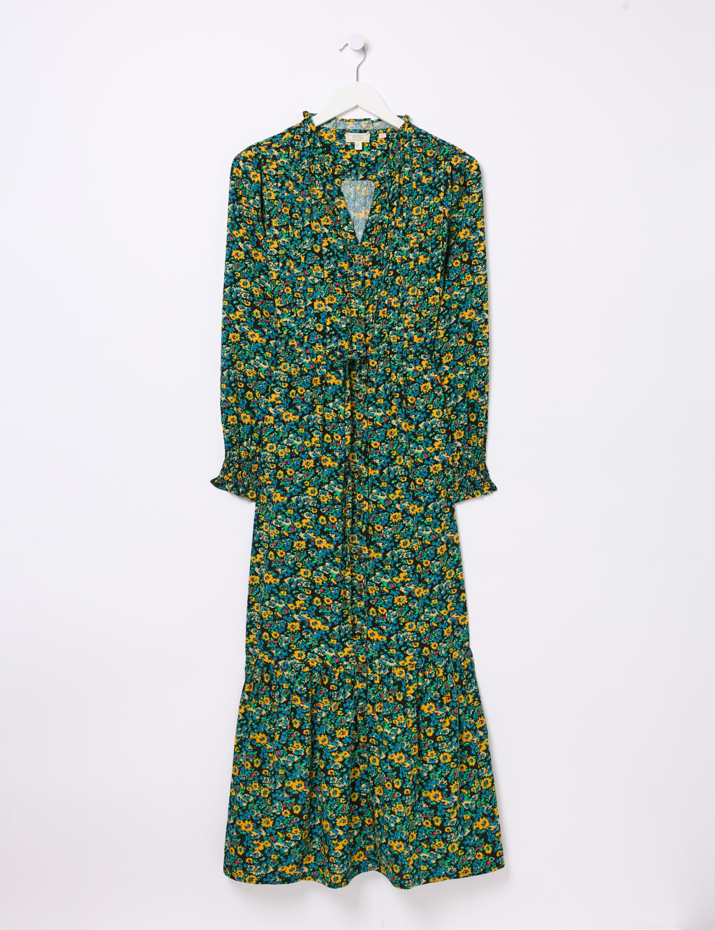 Printed V-Neck Tie Waist Midi Dress