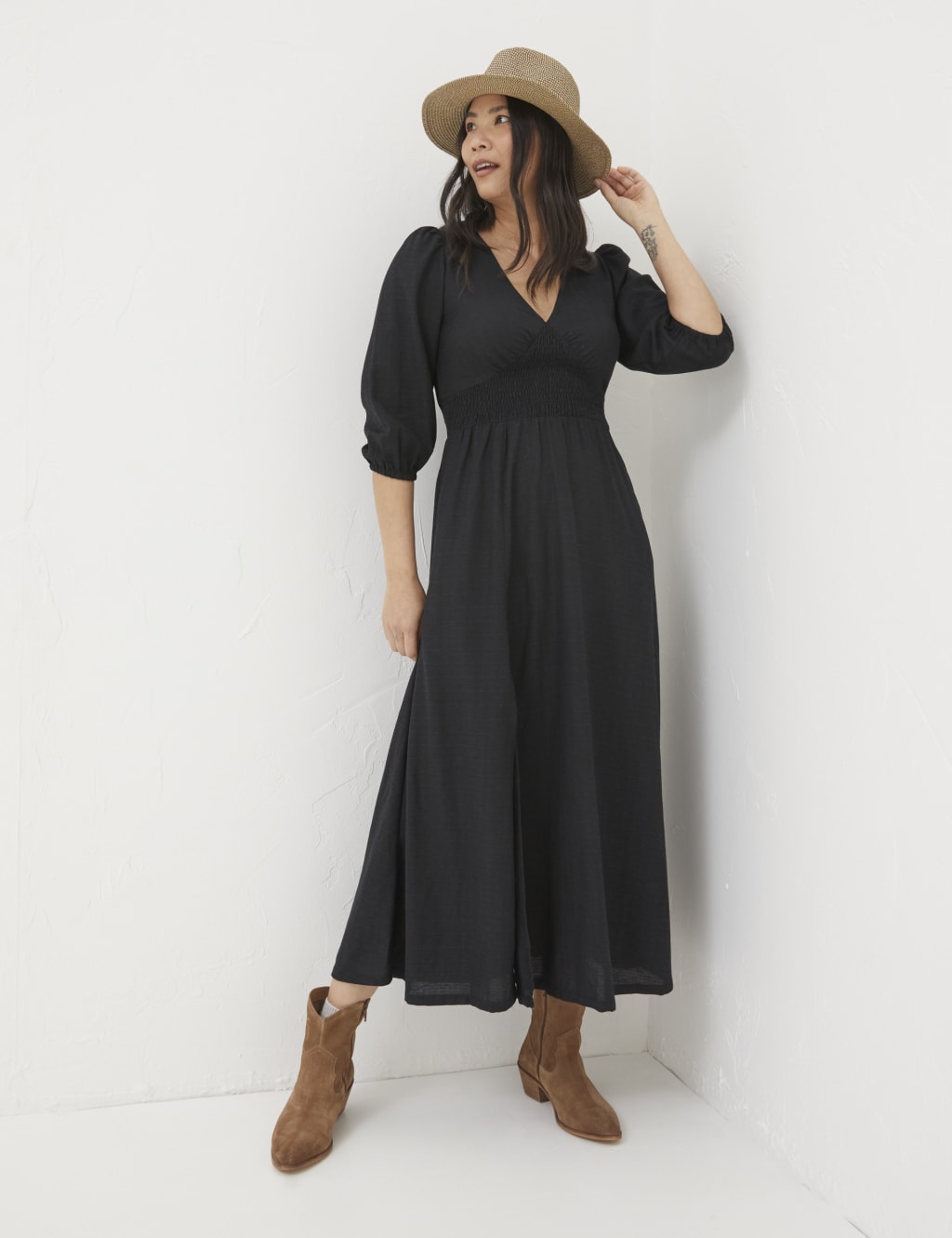 Blouson sleeve midi dress top