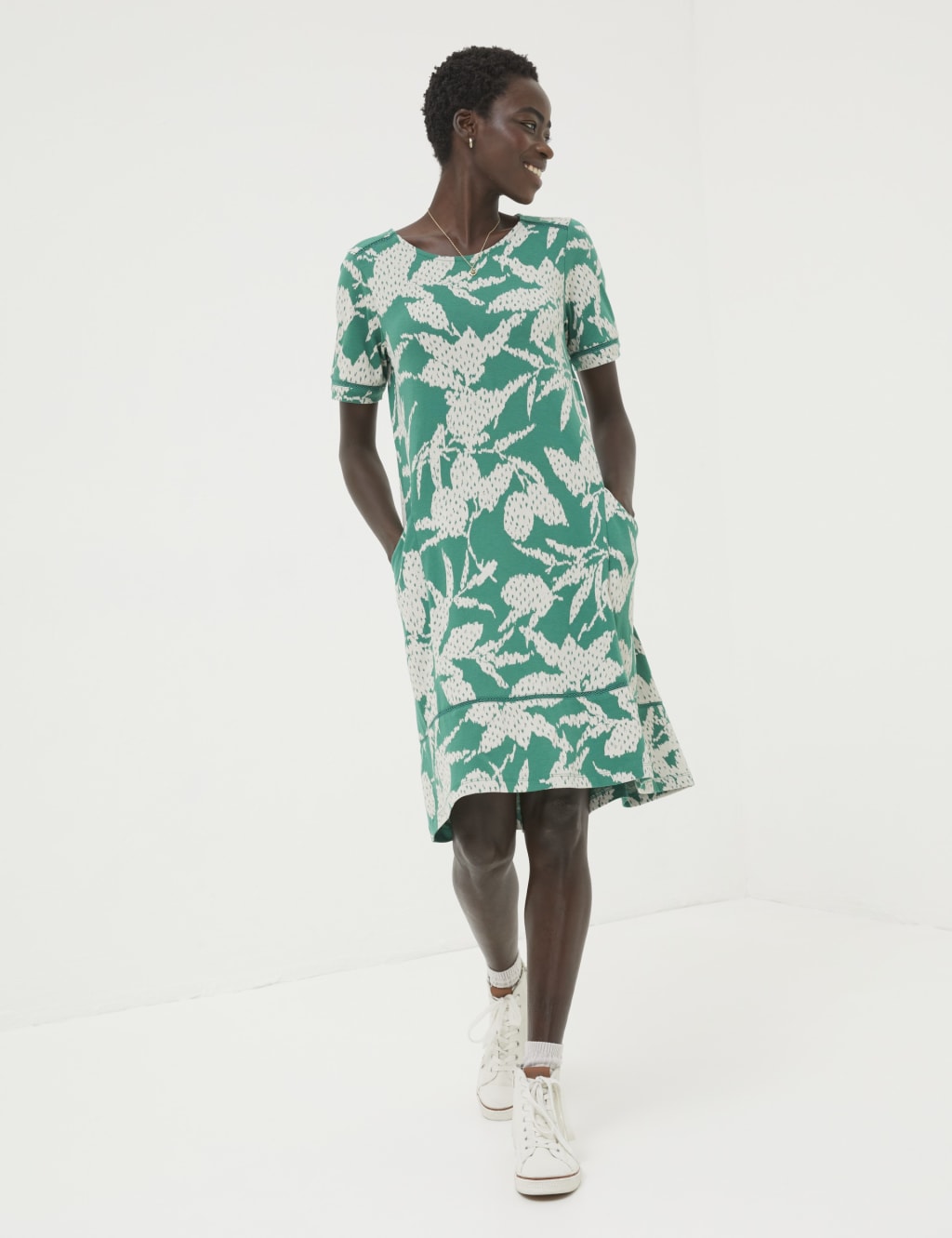Jersey Leaf Print Knee Length Shift Dress FatFace M S