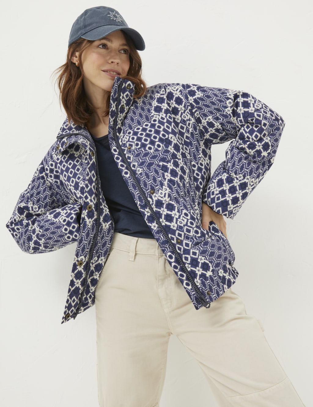 Patterned puffer jacket sales