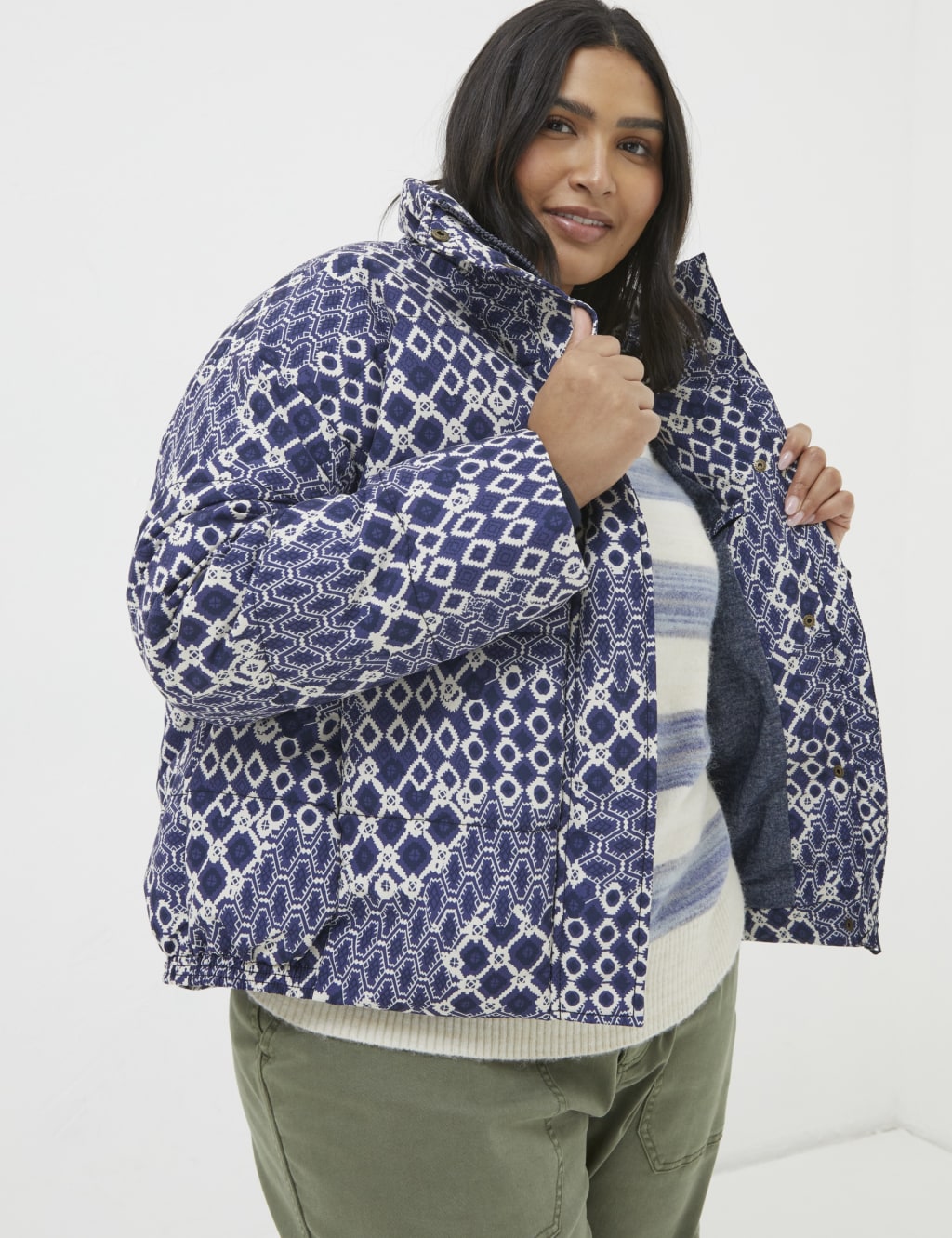 Patchwork puffer coat best sale