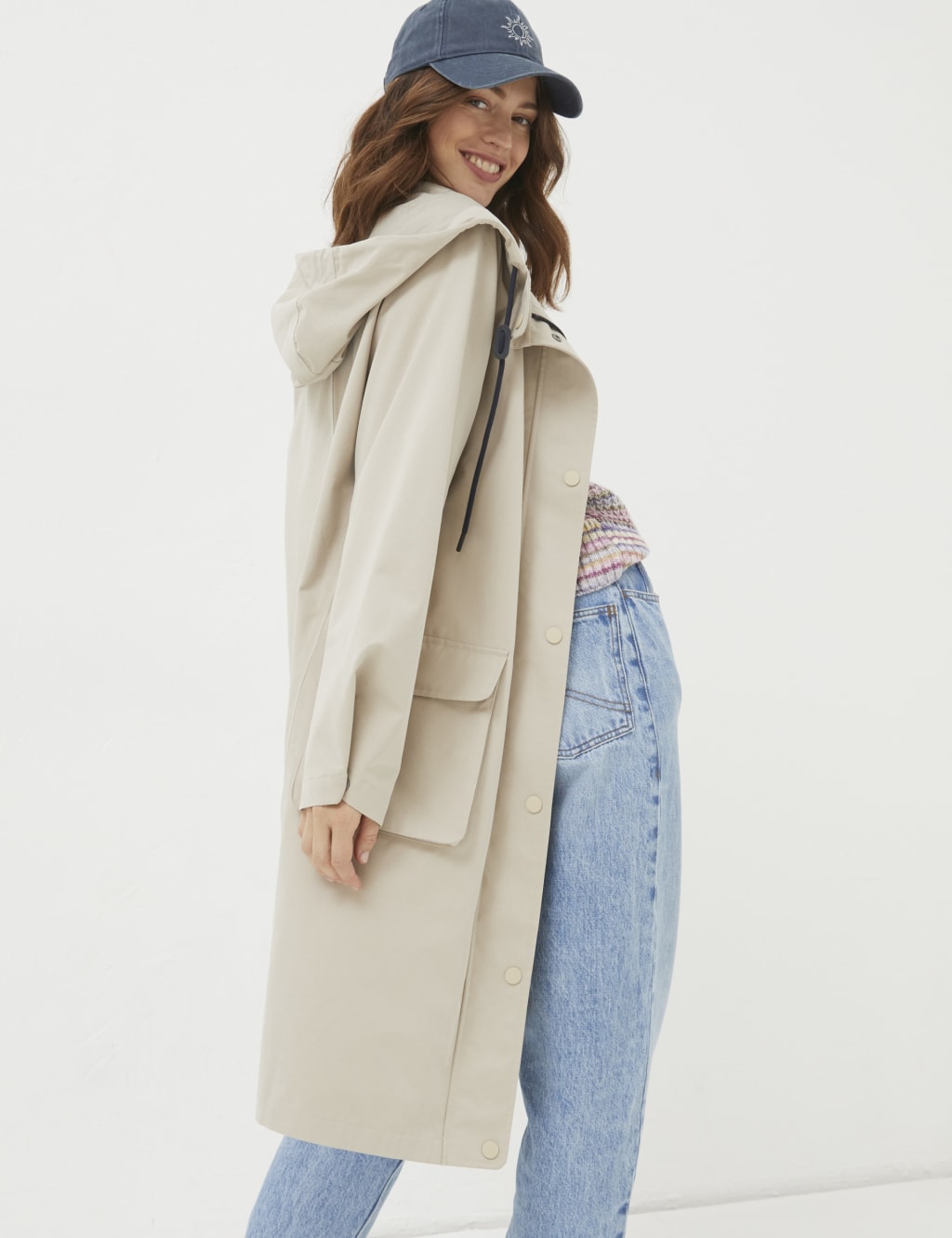 Waterproof Hooded High Neck Longline Raincoat FatFace M S