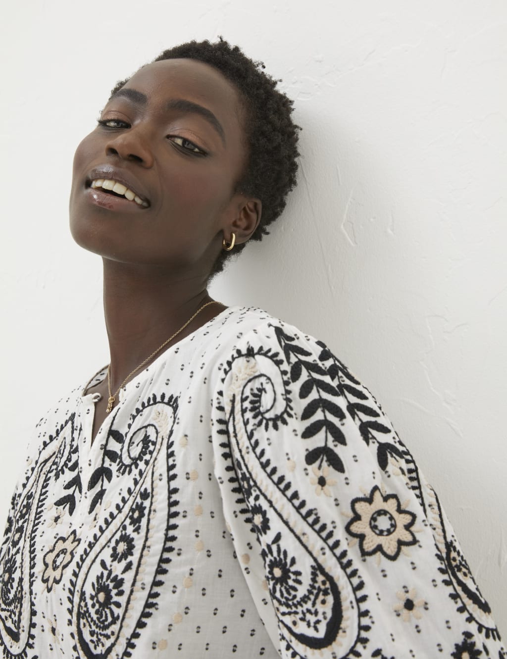 Pure Cotton Embroidered V-Neck Blouse 5 of 6
