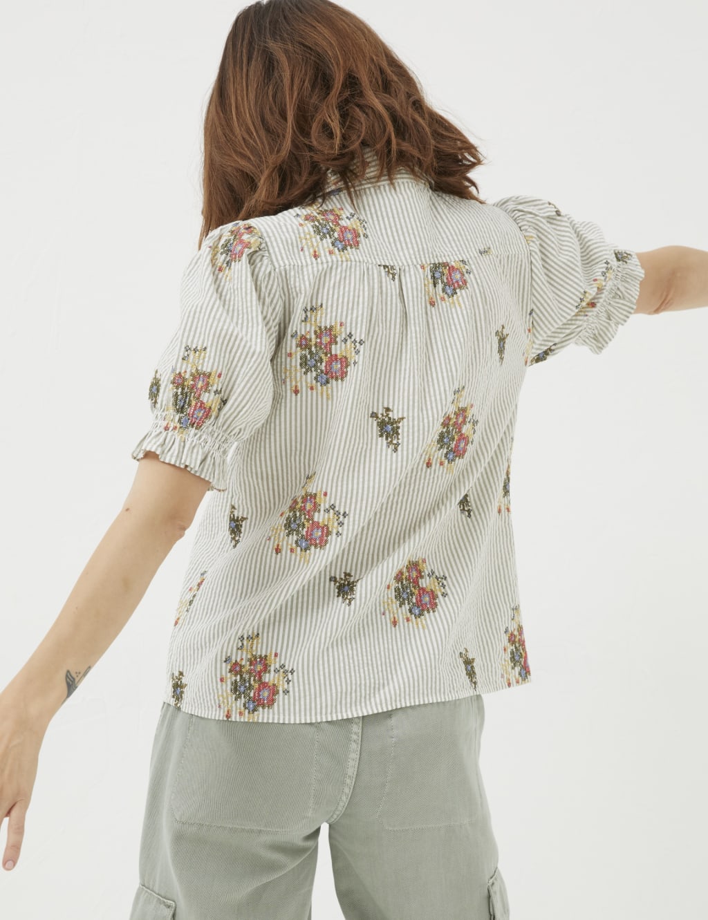 Pure Cotton Striped Floral Embroidery Shirt 3 of 5