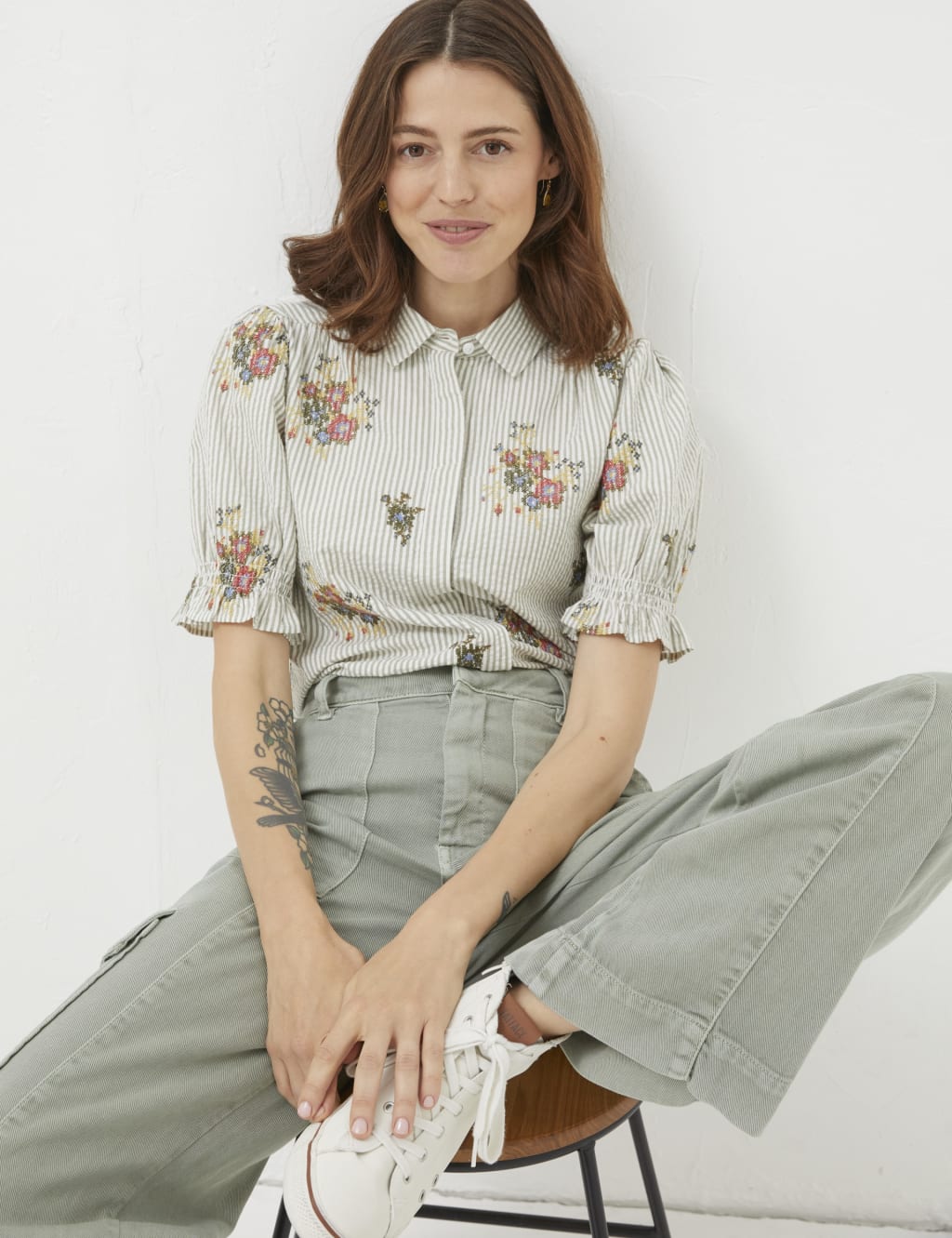 Pure Cotton Striped Floral Embroidery Shirt 5 of 5