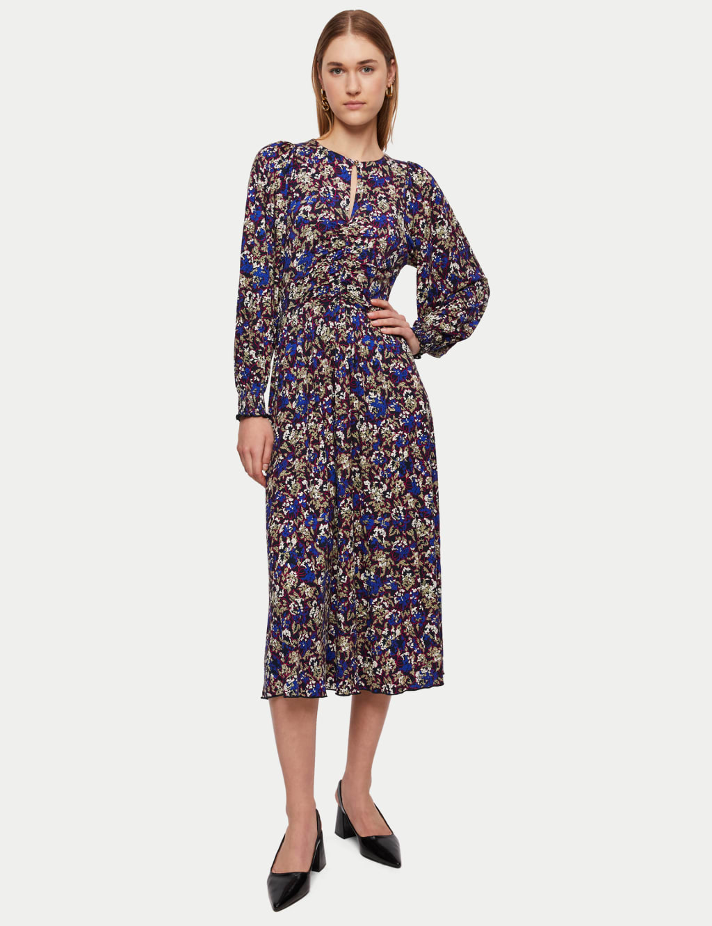 Jersey Floral Round Neck Midi Tea Dress Jigsaw M S