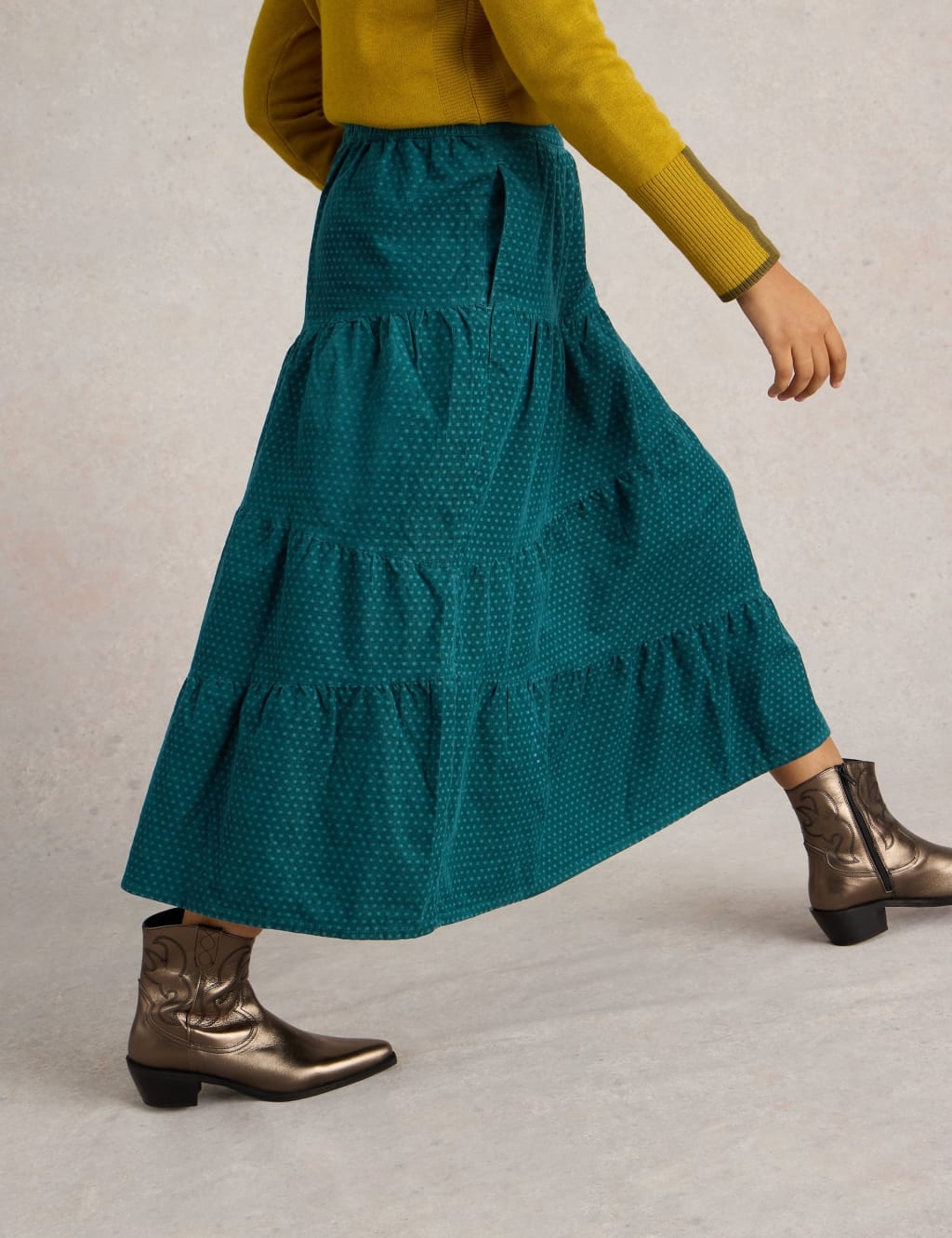 Pure Cotton Cord Midi Tiered Skirt