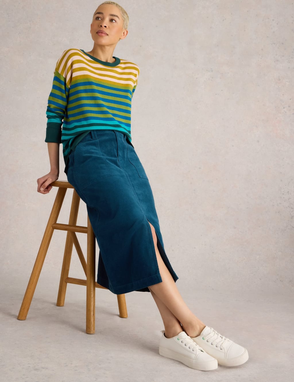 Cotton Rich Cord Midi A-Line Skirt 3 of 6