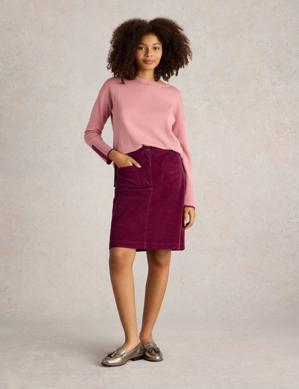 Cotton Rich Cord Knee Length A Line Skirt