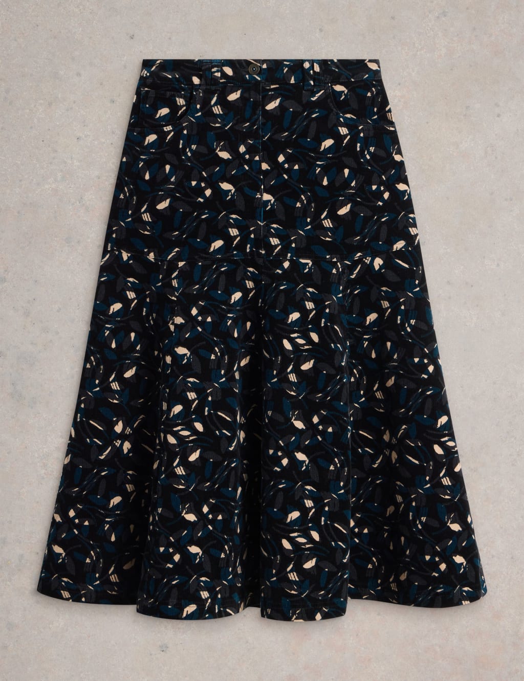 Cotton Rich Cord Printed Midi Skater Skirt