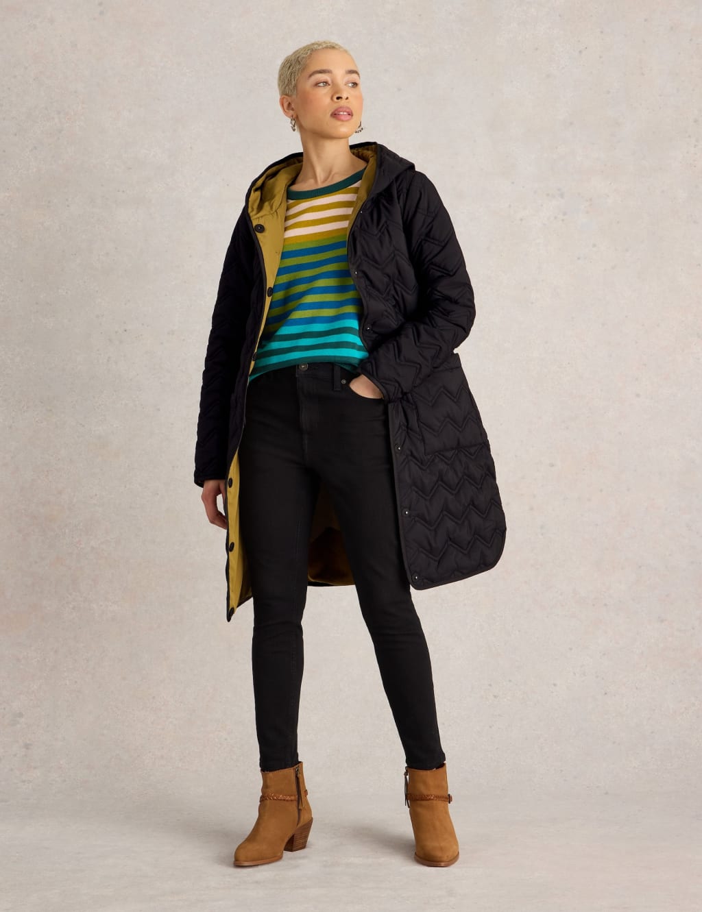 Quilted Hooded Belted Coat