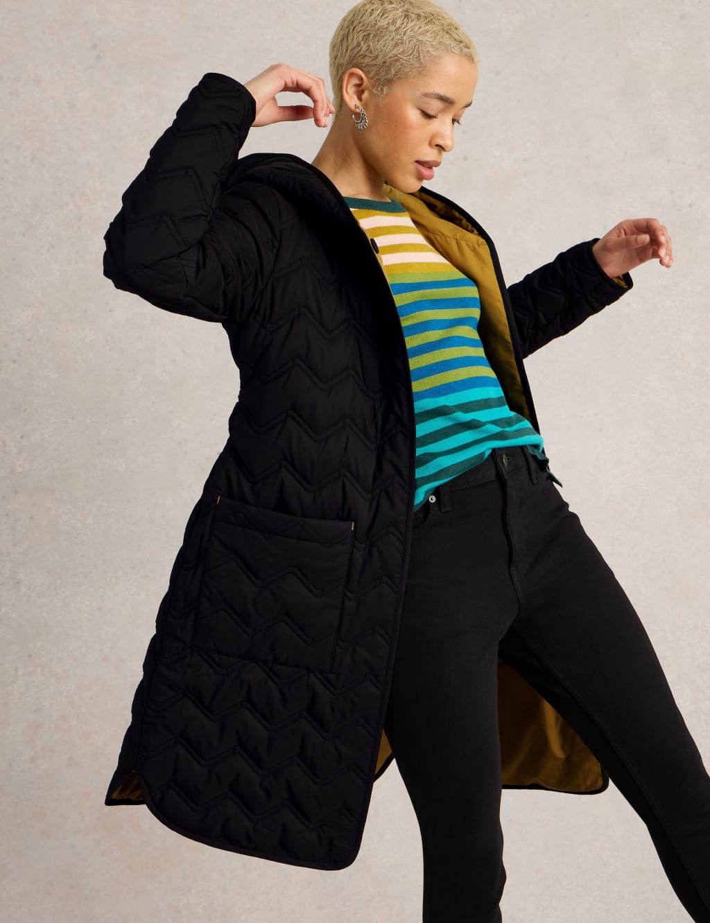 Quilted Hooded Belted Coat White Stuff M S