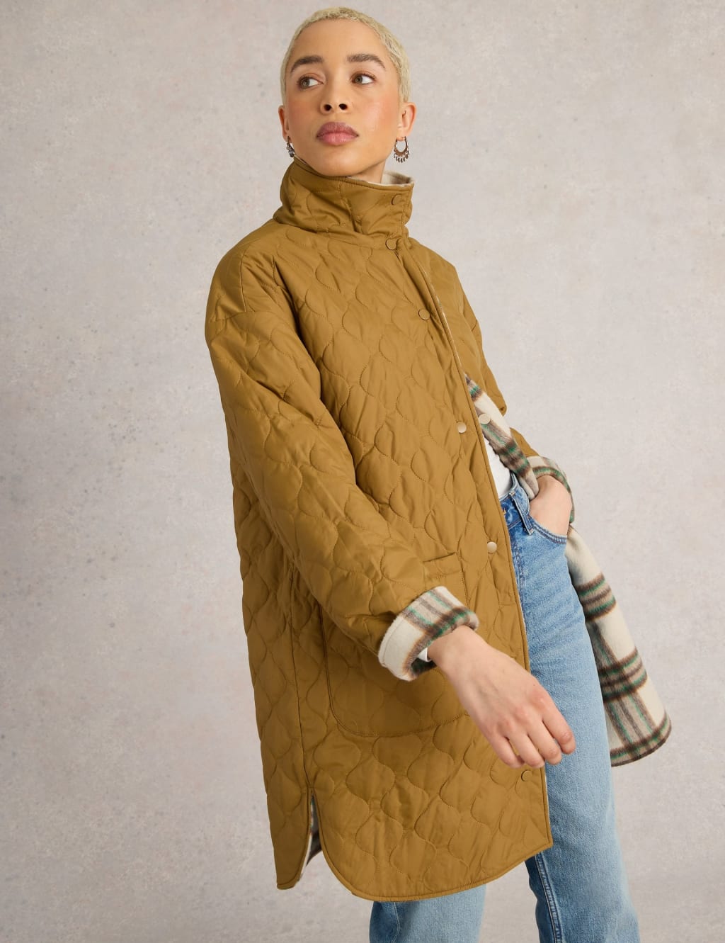 Checked Reversible Coat with Wool