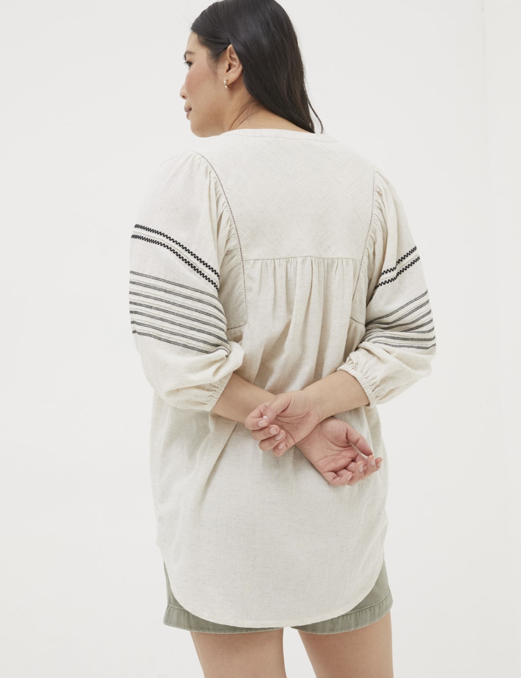 Cotton Blend Embroidered Tunic with Linen 3 of 4