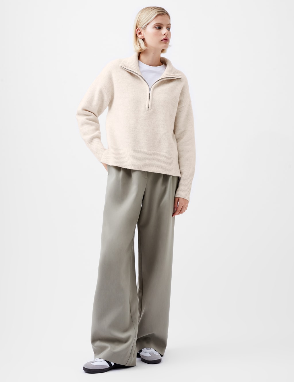 Textured Funnel Neck Half Zip Jumper French Connection M S
