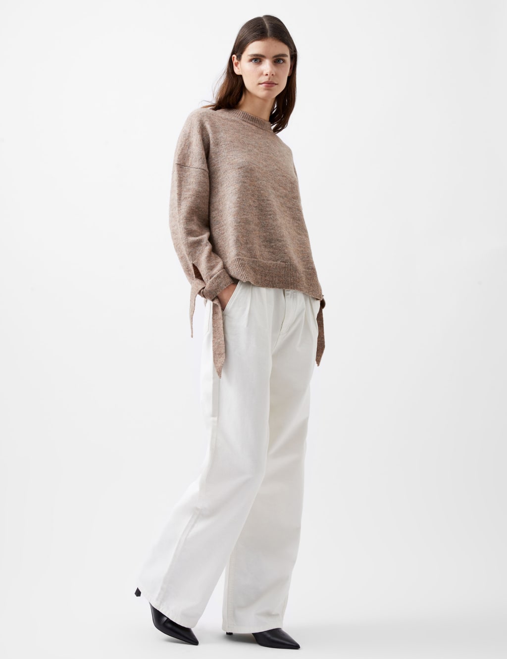 Crew neck sweater with tie best sale