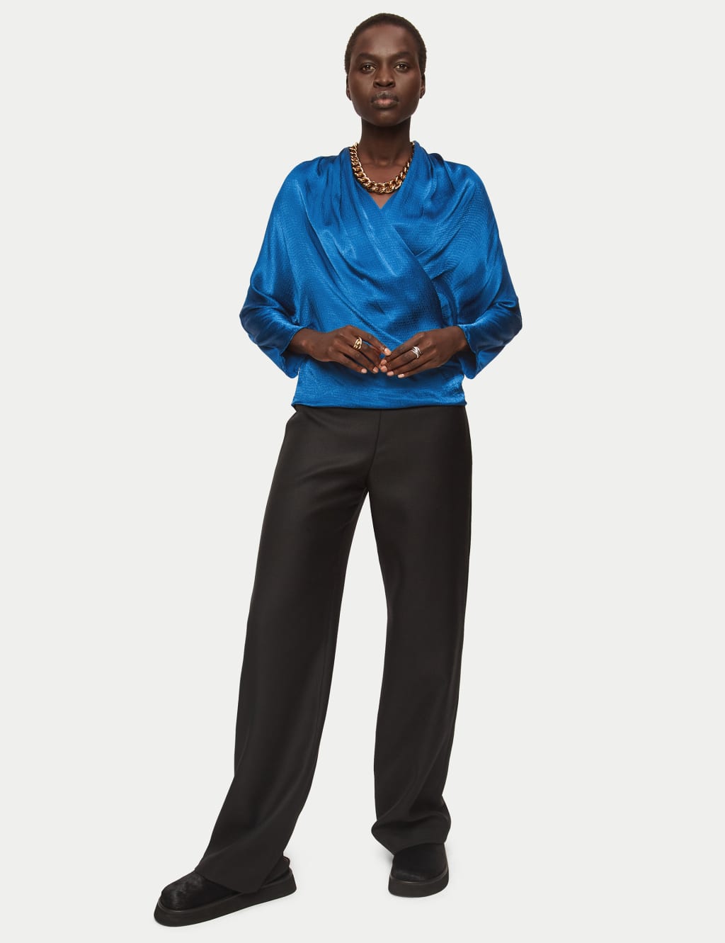 Satin Textured Draped Wrap Top 4 of 5
