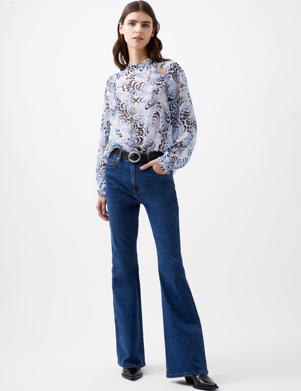 Crinkle Geometric Tie Neck Blouse 1 of 4