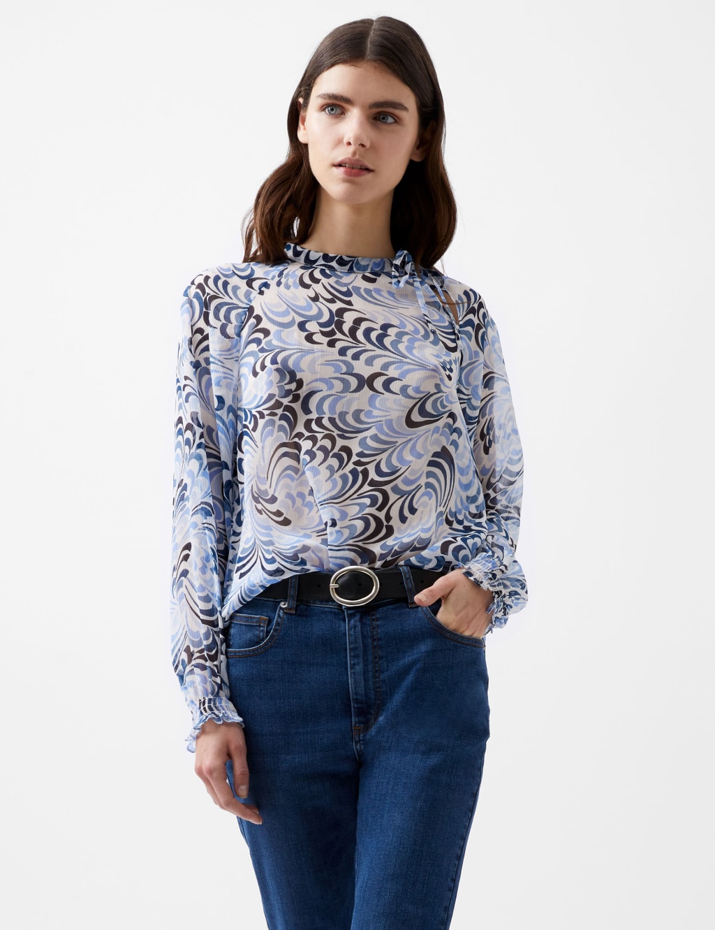 Crinkle Geometric Tie Neck Blouse 3 of 4