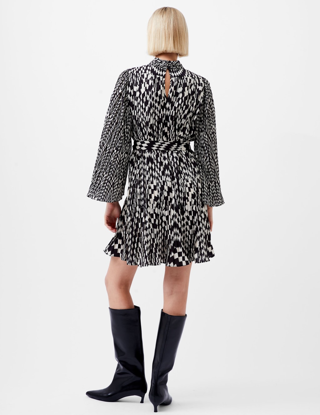 Pleated Checked High Neck Mini Skater Dress 4 of 5