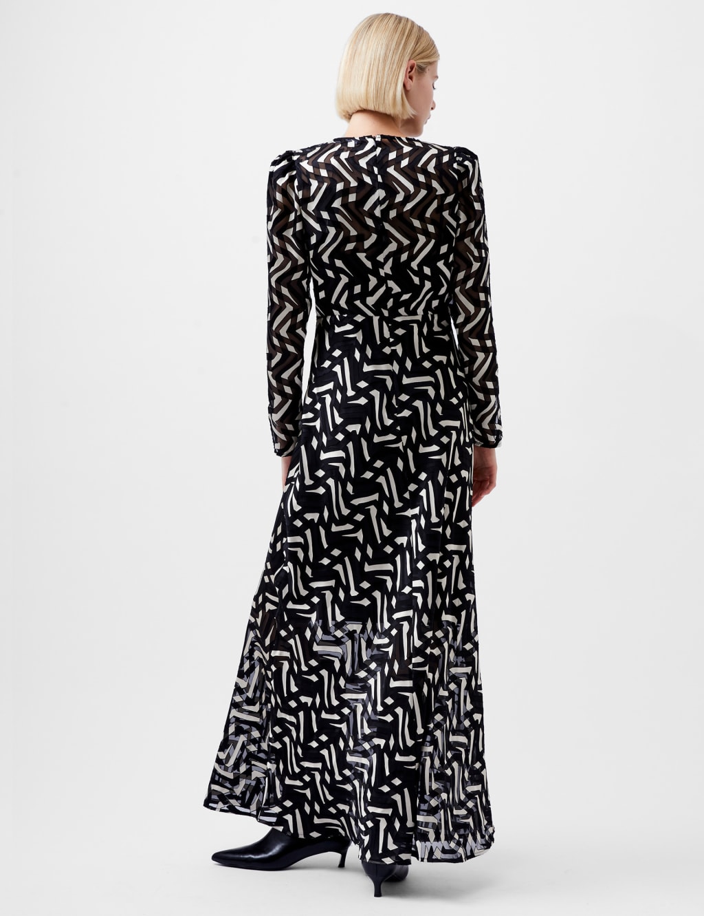 Satin Geometric V-Neck Maxi Skater Dress 4 of 4