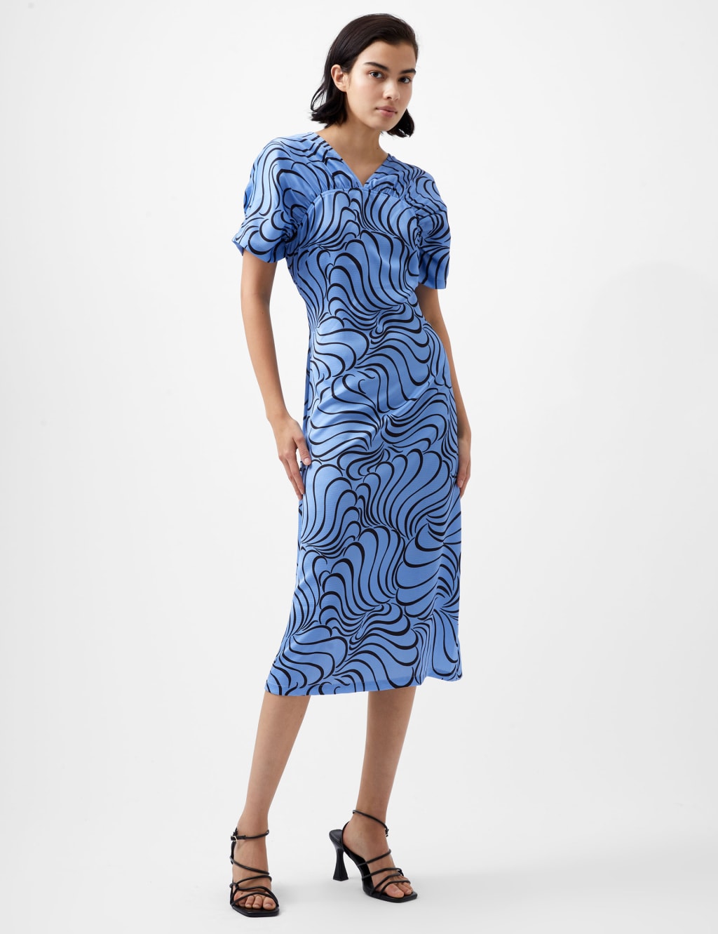 Geometric V Neck Midi Skater Dress French Connection M S