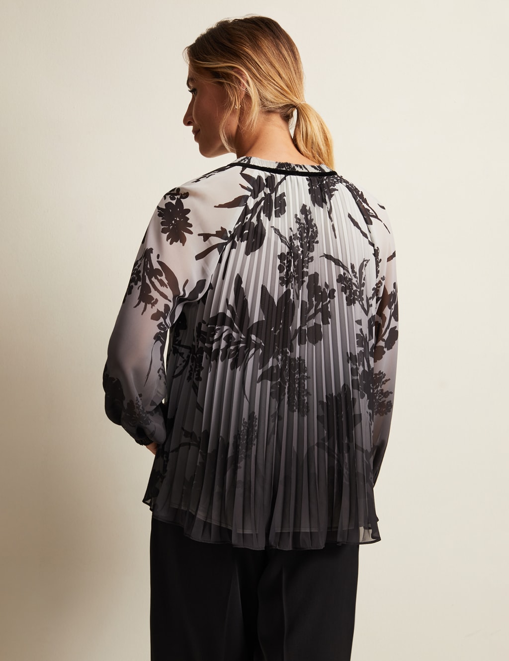 Floral Pleated Tie Neck Top 3 of 6