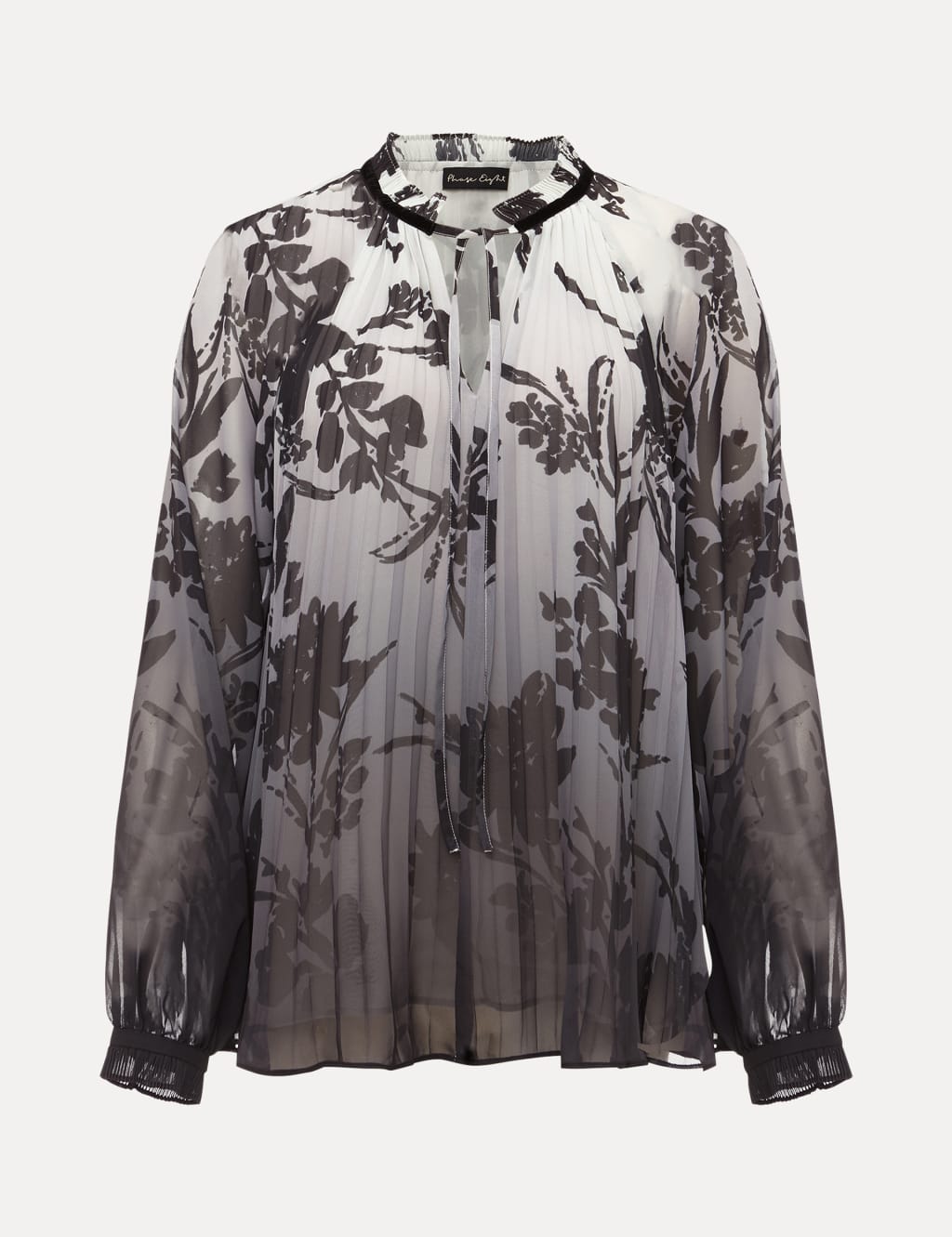 Floral Pleated Tie Neck Top 2 of 6