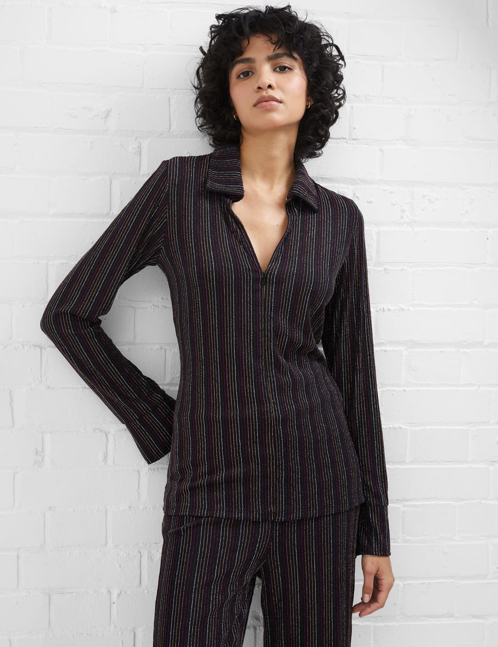 Sparkly Striped Half Zip Top 1 of 4