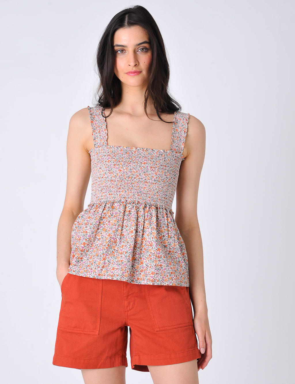 Cotton Rich Ditsy Floral Peplum Top 1 of 6