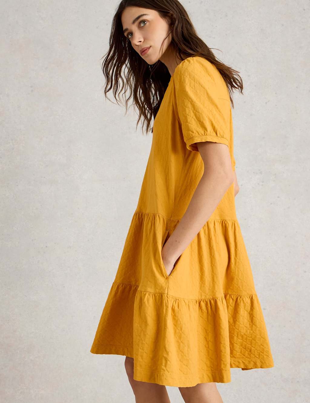 Pure Cotton Textured V-Neck Tiered Dress 4 of 6