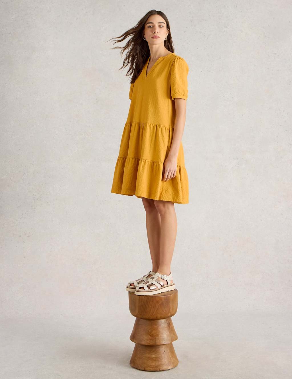 Pure Cotton Textured V-Neck Tiered Dress 5 of 6