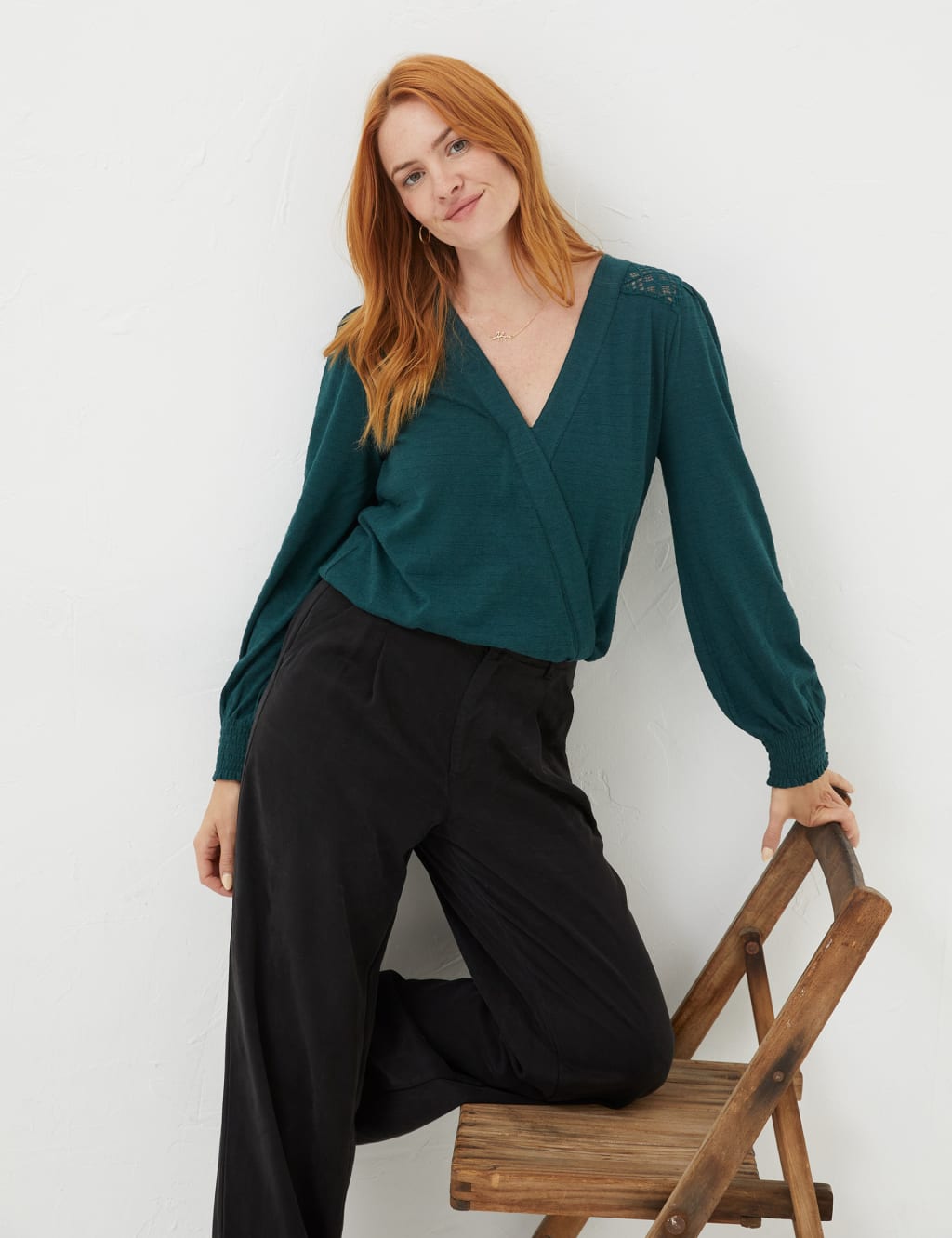 Cotton Rich Textured V-Neck Top 1 of 5