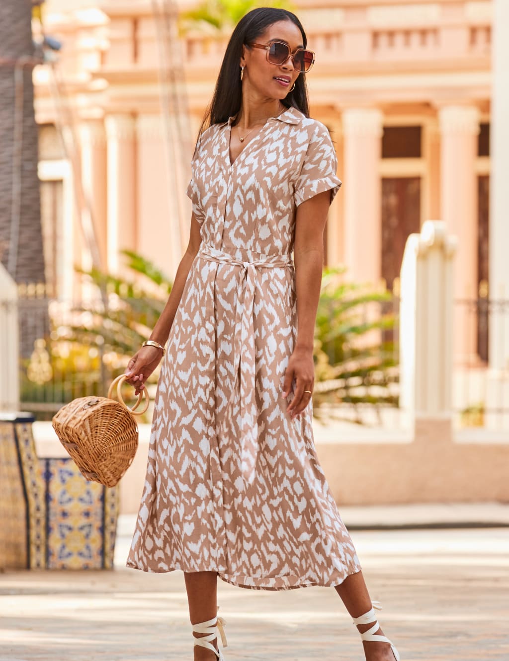 Printed Tie Waist Midi Shirt Dress 6 of 6