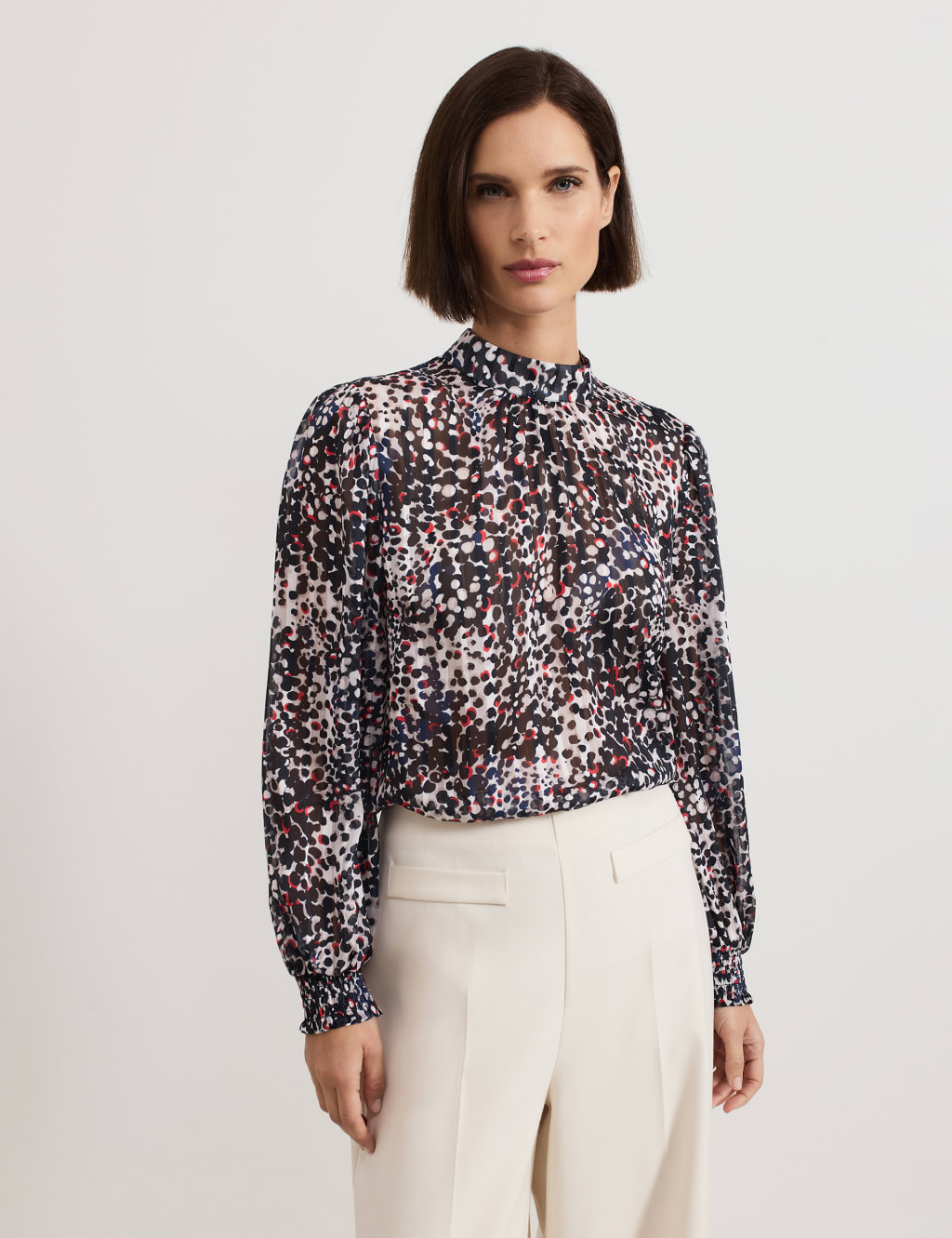 Printed Funnel Neck Popover Blouse 1 of 8