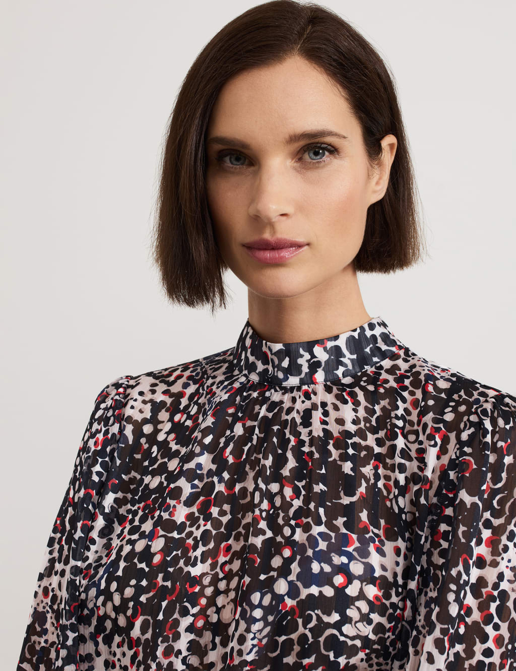 Printed Funnel Neck Popover Blouse 5 of 8