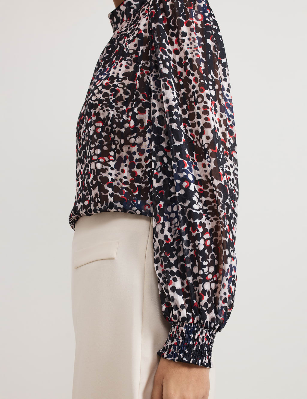 Printed Funnel Neck Popover Blouse 6 of 8