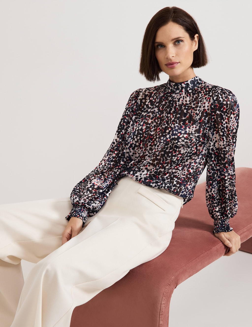 Printed Funnel Neck Popover Blouse 7 of 8
