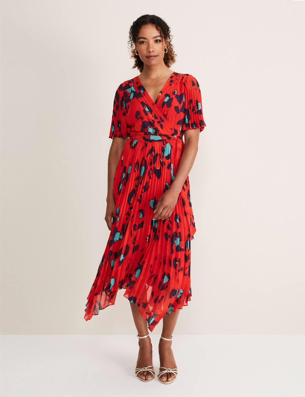 Animal Print V Neck Pleated Midi Wrap Dress Phase Eight M S