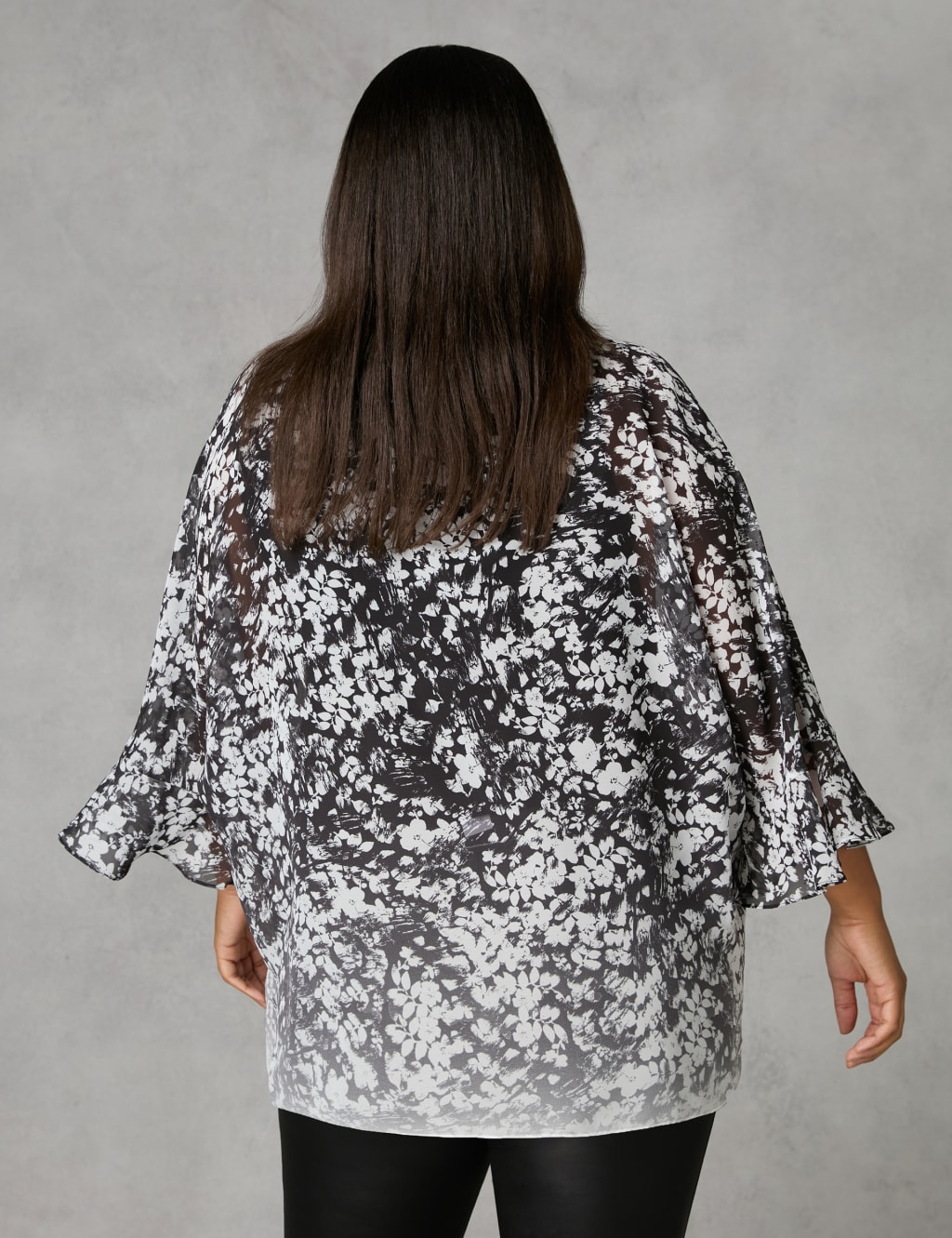 Chiffon Floral V-Neck Fluted Sleeve Top 3 of 3