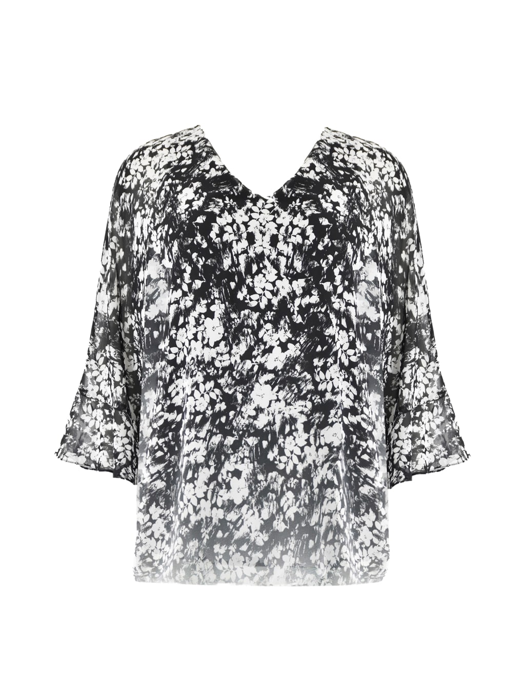 Chiffon Floral V-Neck Fluted Sleeve Top 2 of 3