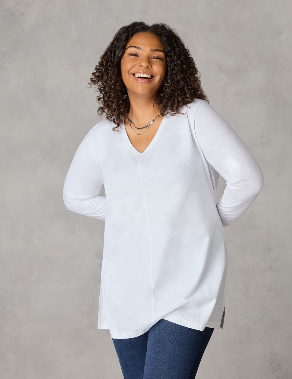 Pure Cotton Textured V-Neck T-Shirt 1 of 4