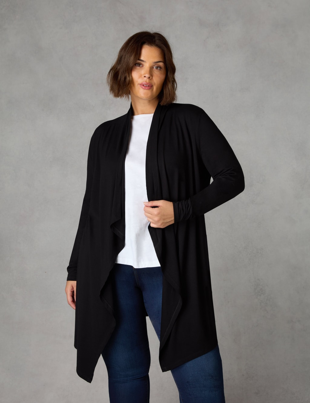 Jersey Waterfall Longline Cardigan Live Unlimited London M S