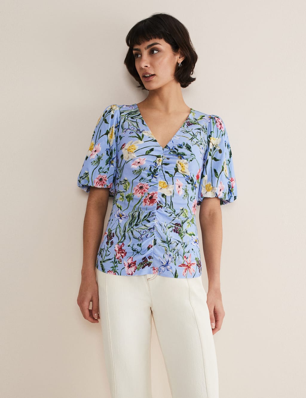 Cotton Modal Blend Floral Puff Sleeve Top 1 of 6